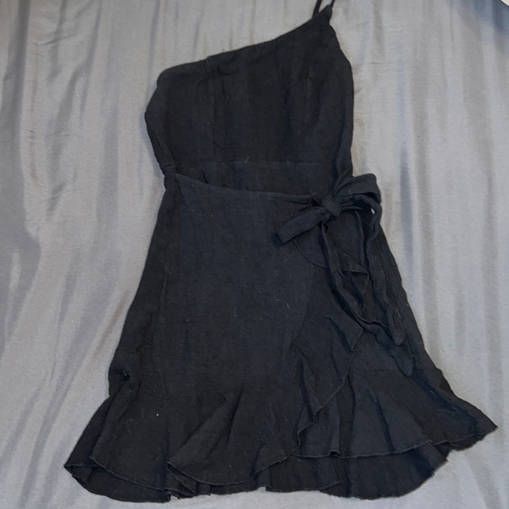 Black linen wrap dress